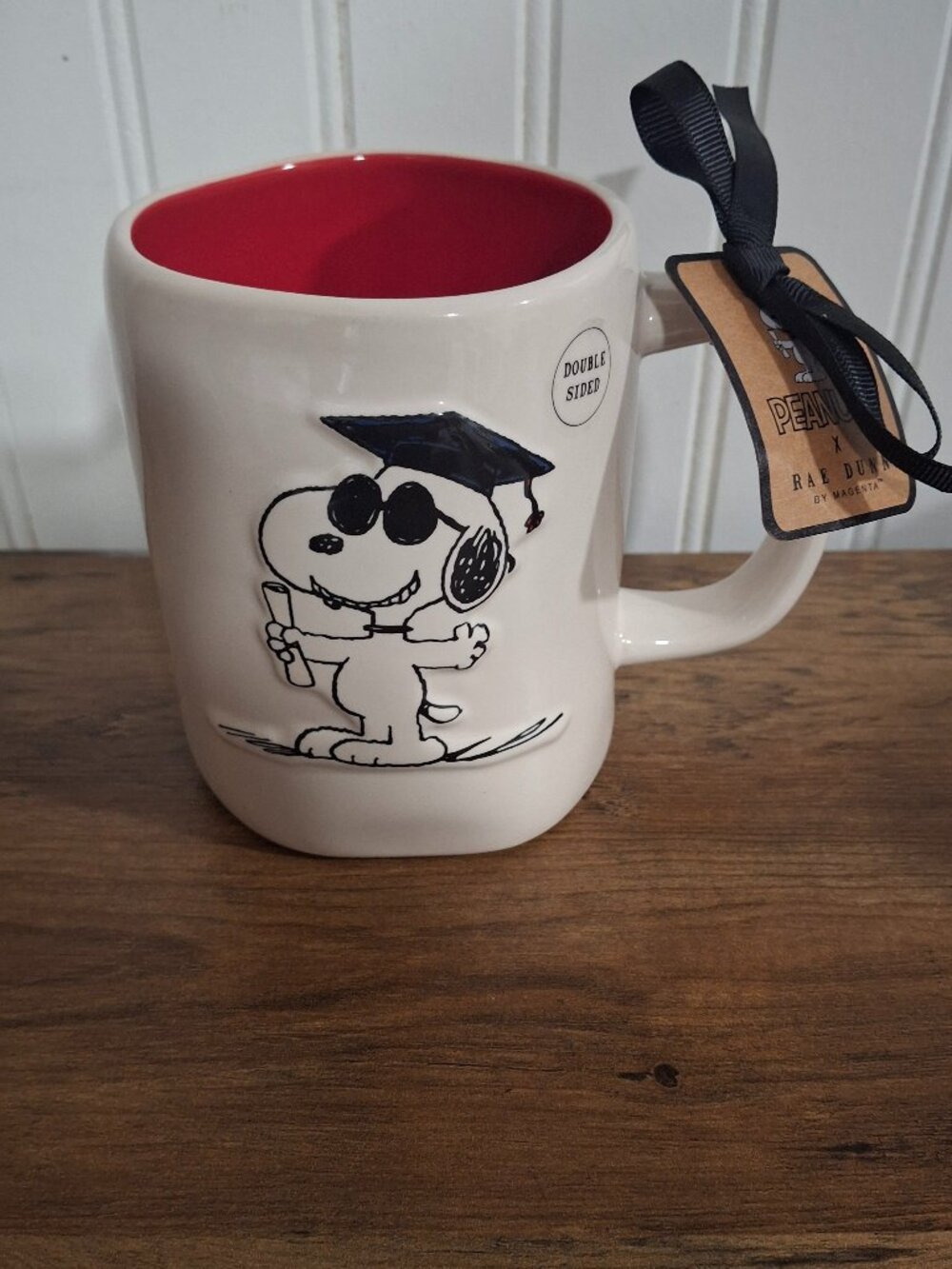 New Rae Dunn Peanuts Coffee Mug Graduation Snoopy Joe Cool You Did It Red